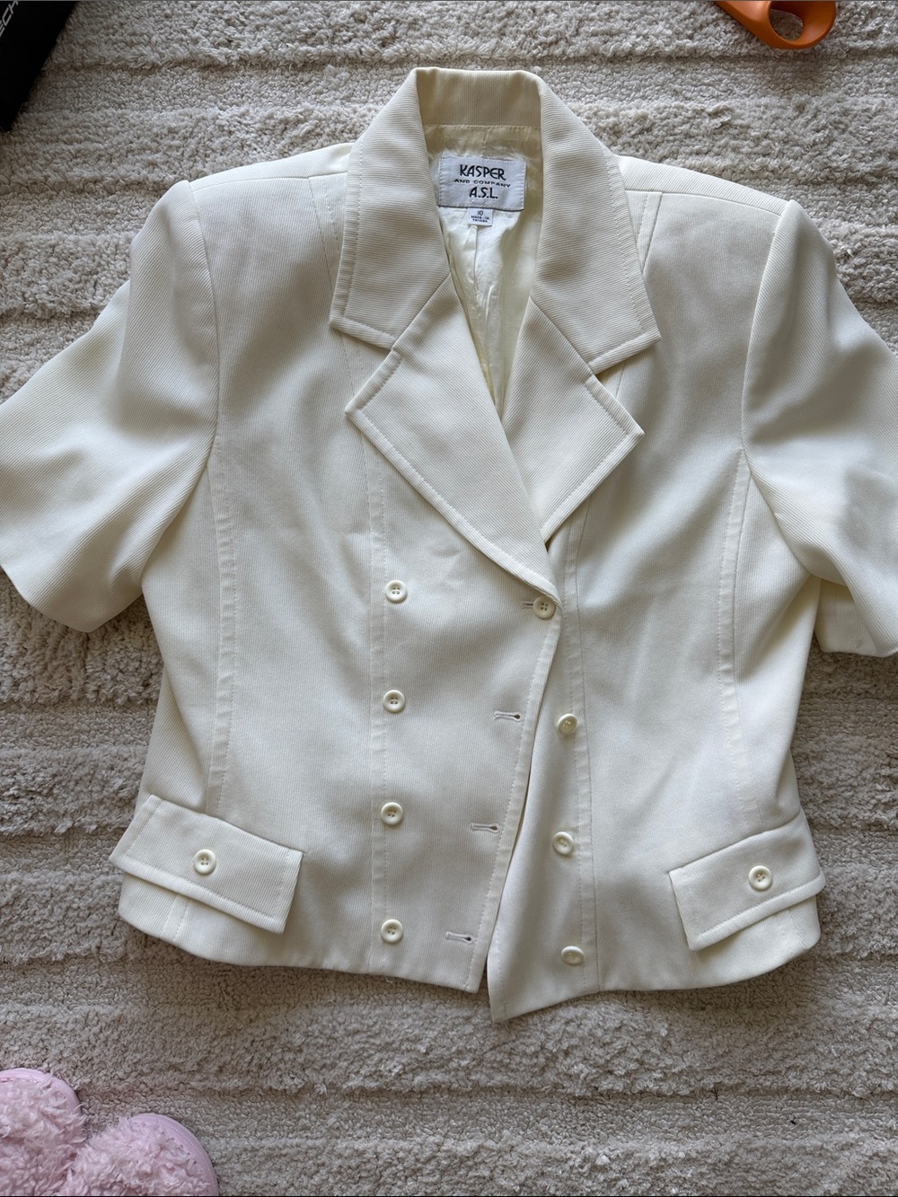 Vintage Kasper White double-breasted short sleeve blazer jacket